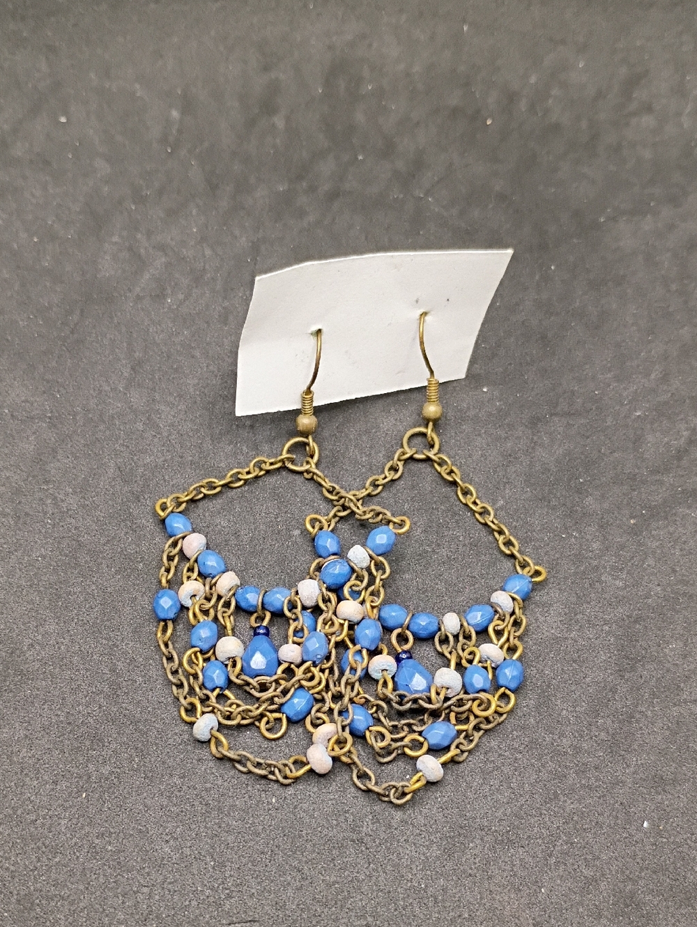 Boho Blue Bead & Brass Chain Dangle Earrings